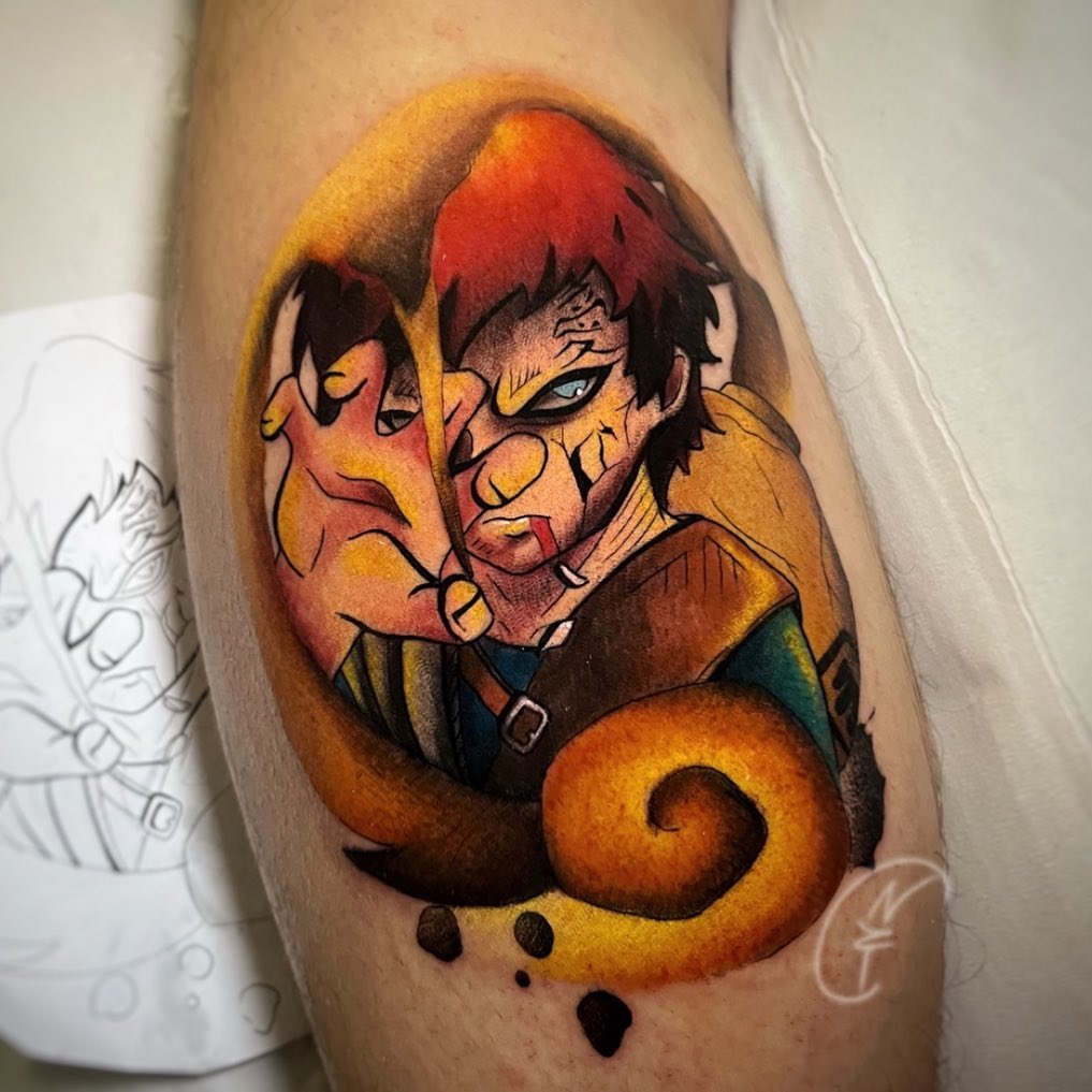 Tatuaje de Gaara en tonalidad naranja