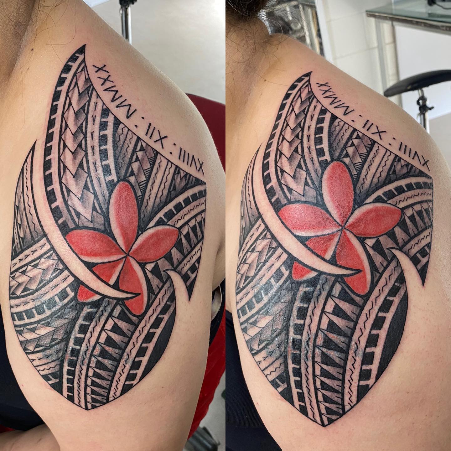 Tatuaje samoano con una flor