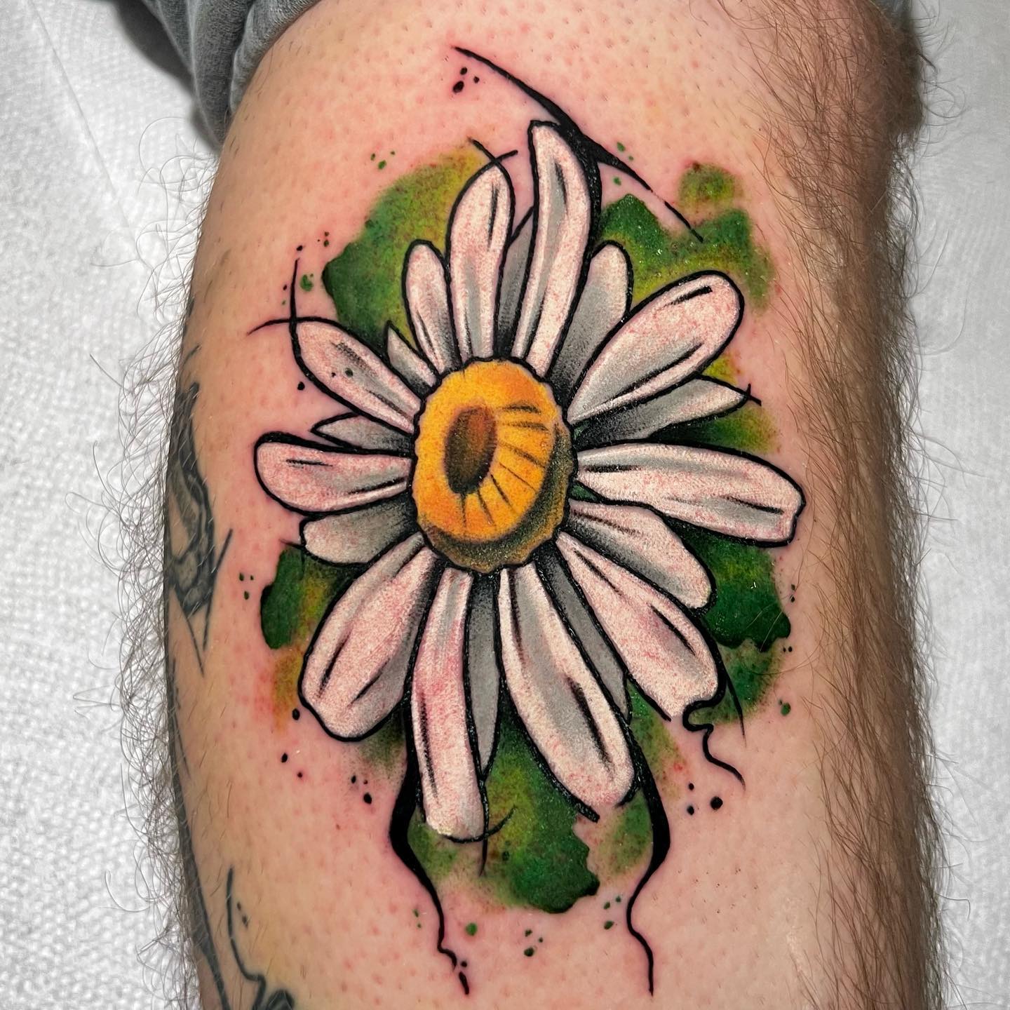 Impresión de tatuaje de margarita blanca.