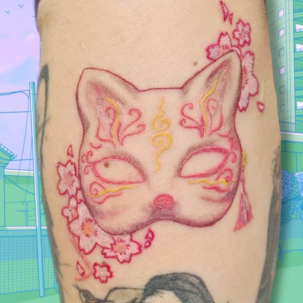Arte de tatuaje Kitsune Gigante en el Hombro