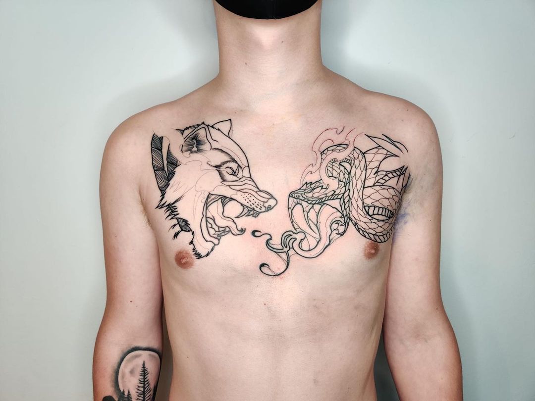 Diseño de pecho de guerrero Tatuaje de Fenrir