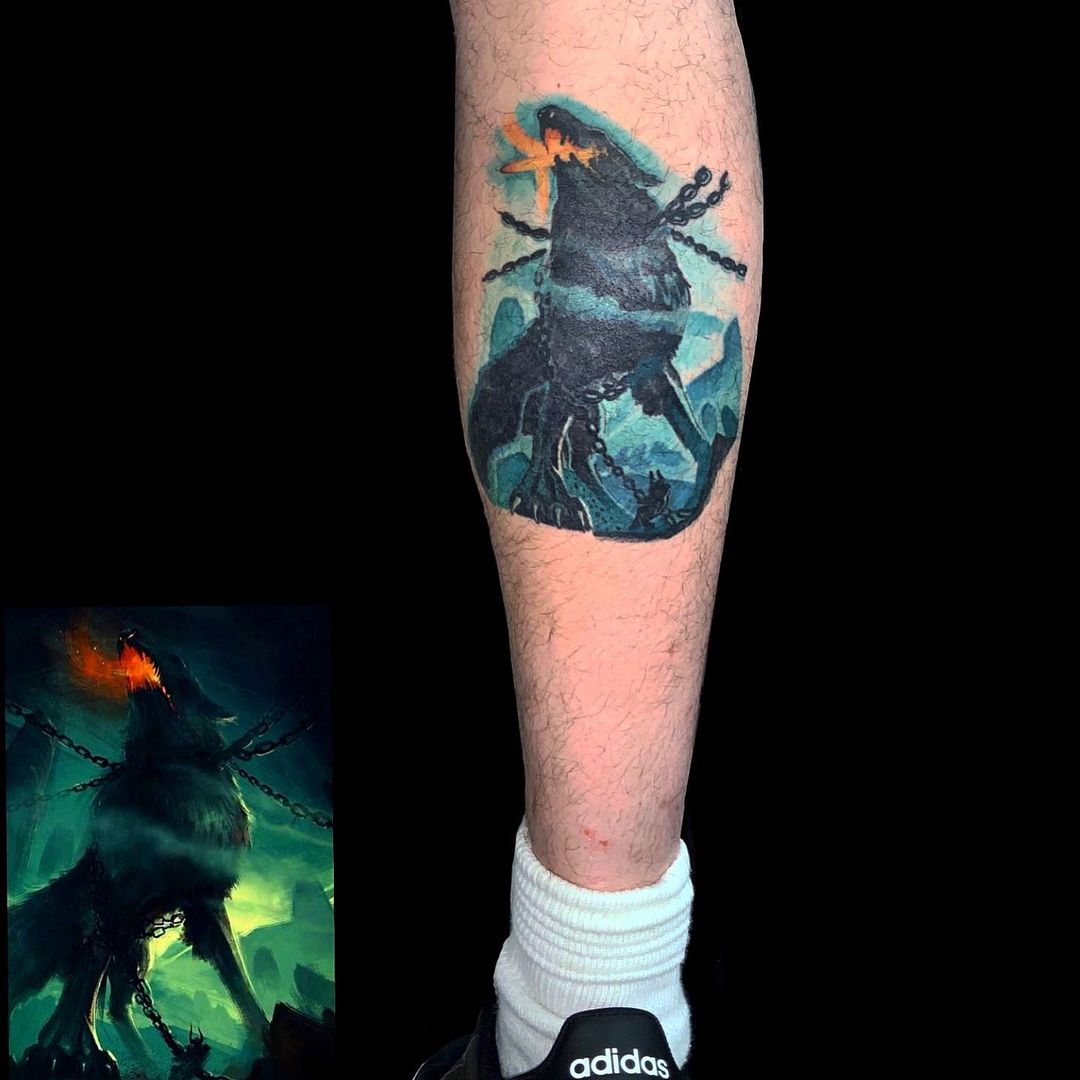 Tatuaje de Fenrir, Lobo de Pierna Azul