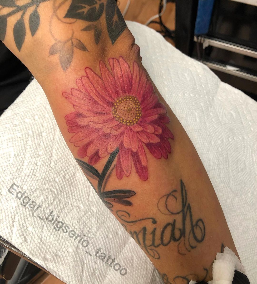Tatuaje de flor de asteroide rosa claro