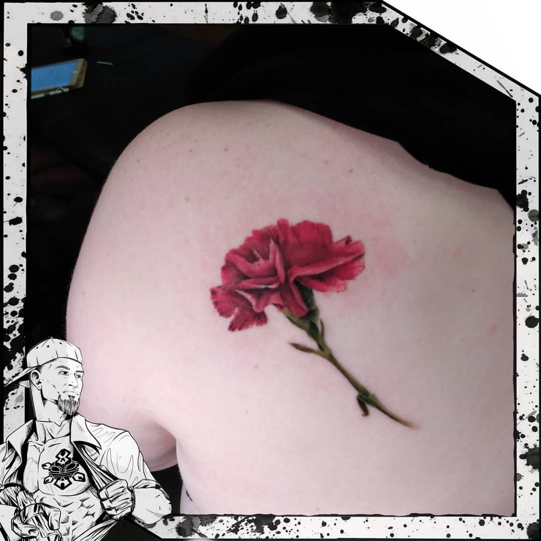 Tatuaje de Flor de Clavel Rojo