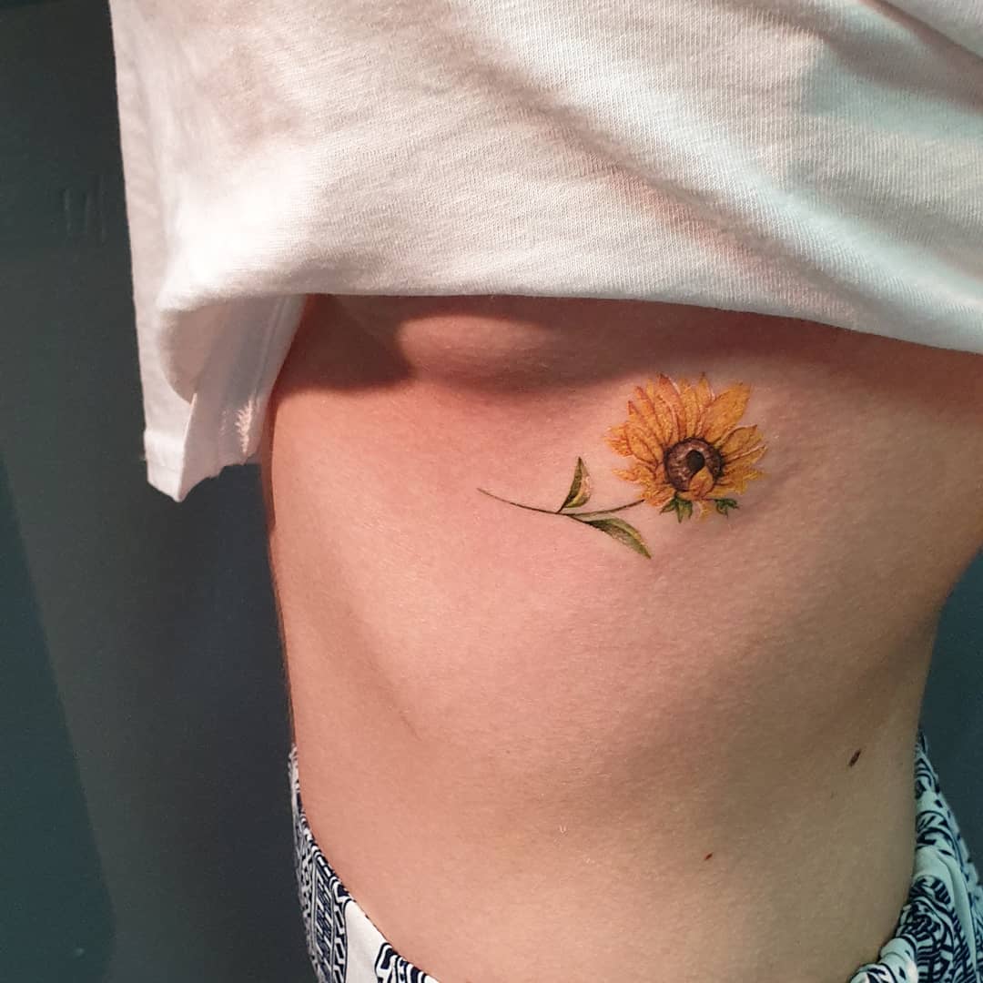 Flores y mariposas tatuadas en las costillas
