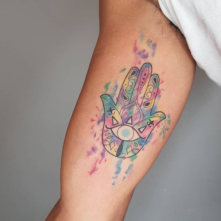Arte de acuarela Tatuaje Hamsa