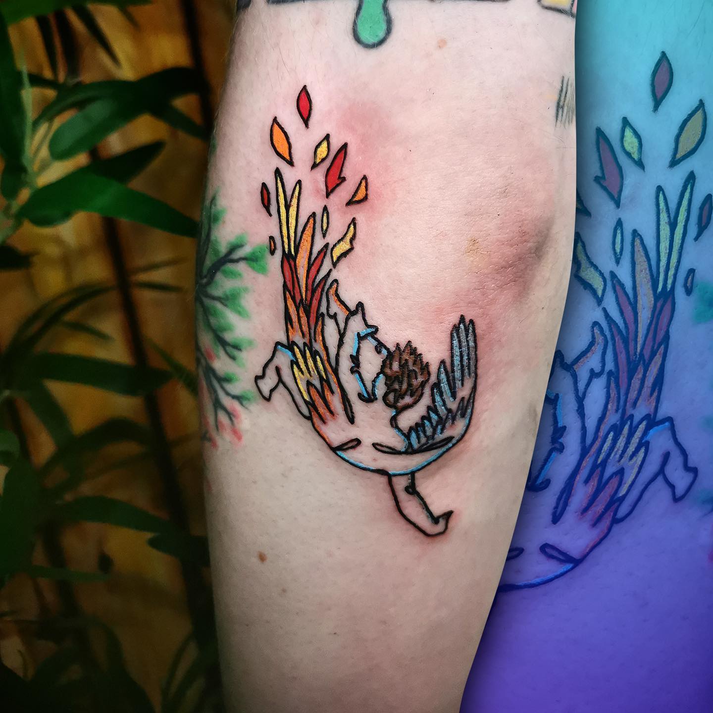 Tatuaje colorido de Ícaro.