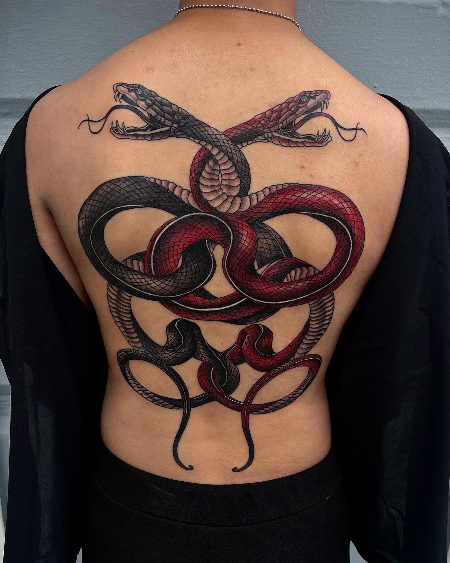 Tatuaje de dos serpientes en la espalda