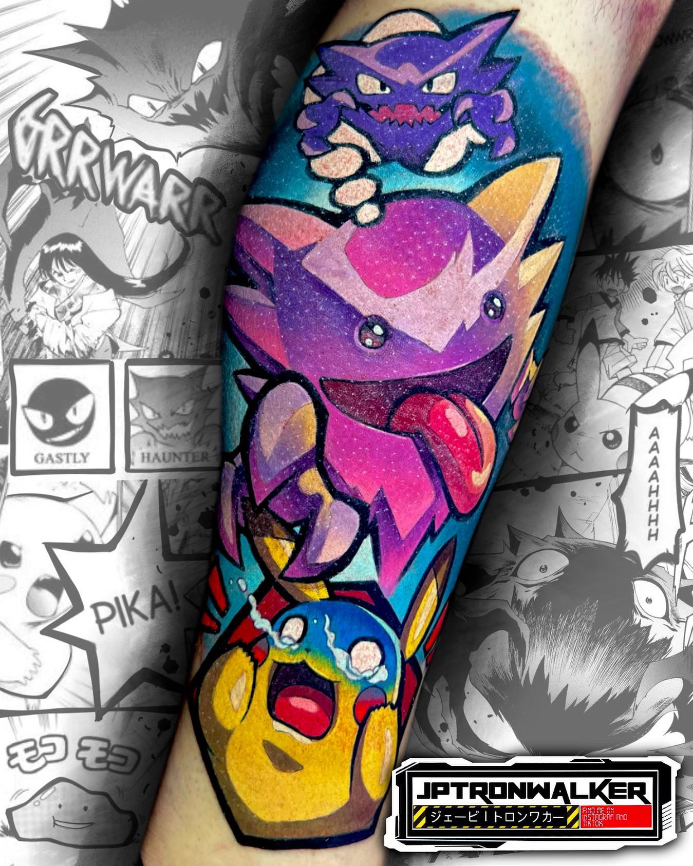 Tatuaje de Ditto, Haunter y Pikachu.
