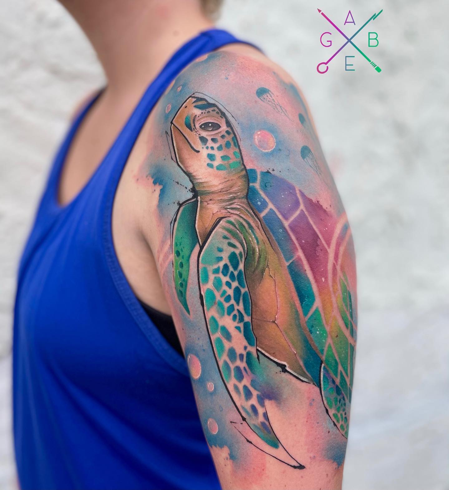 Tatuaje de tortuga marina acuarela