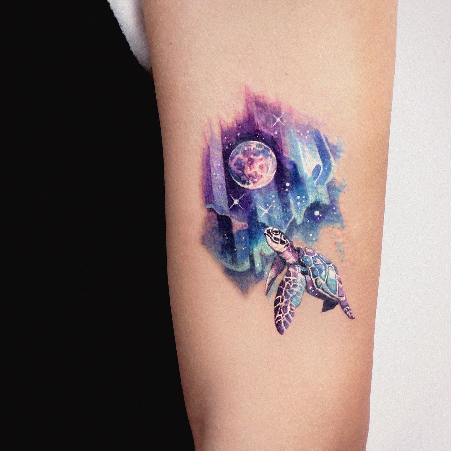 Tortuga marina con tatuaje de aurora