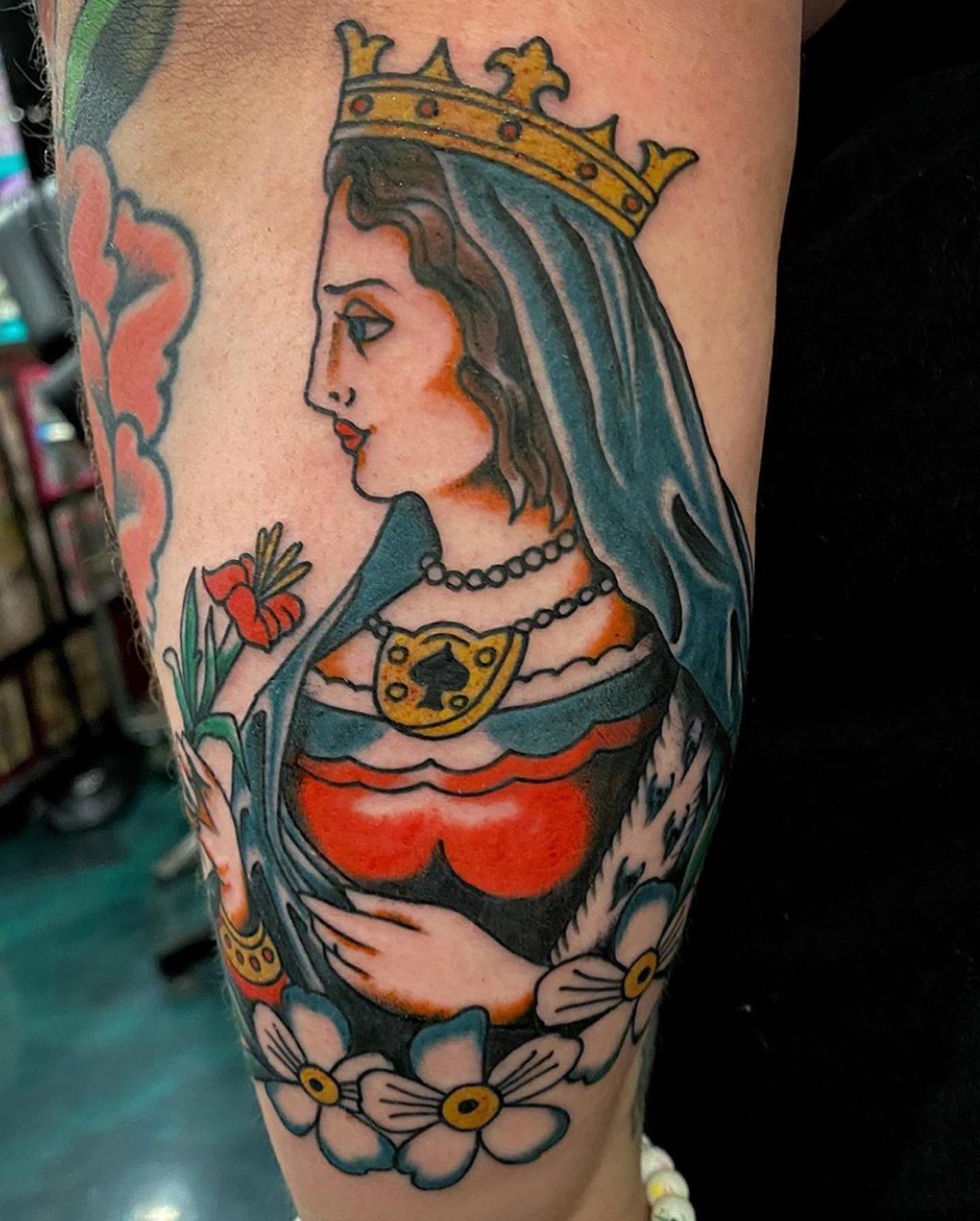 Arte Tradicional Tatuaje Reina de Picas