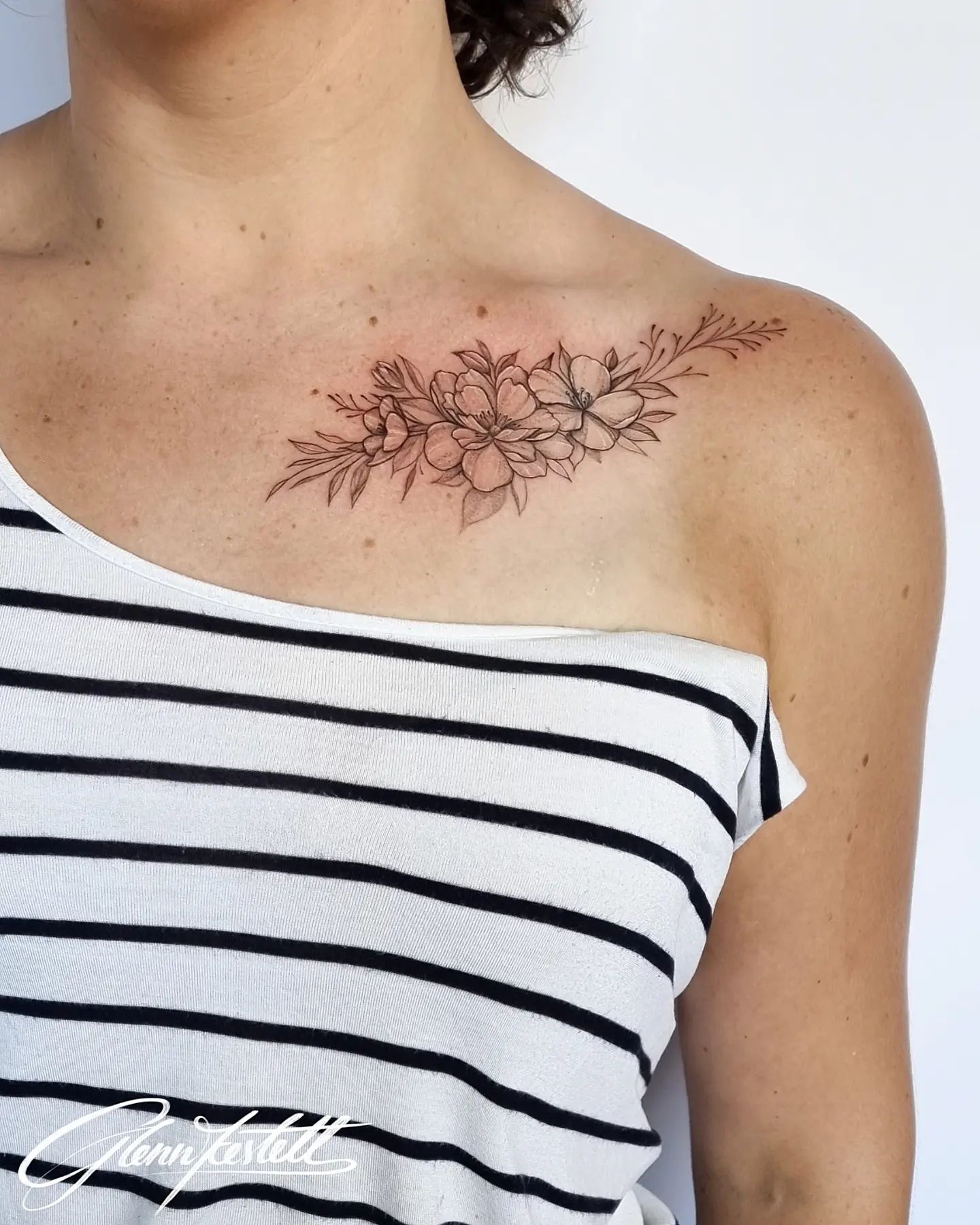 Flores Tatuaje de Clavícula Impresión