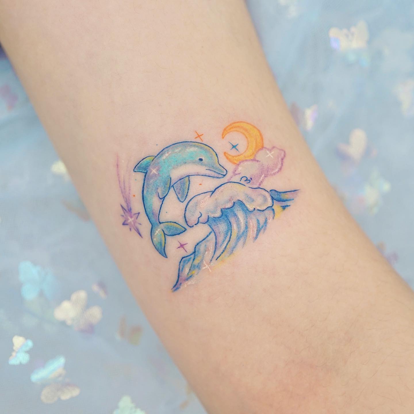 Tatuaje Pequeño de Delfín Azul