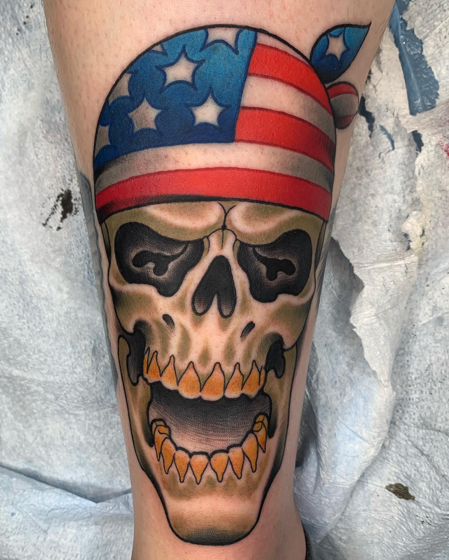 Cráneo Tatuaje Bandera Americana