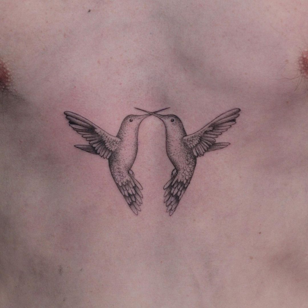 Pecho Dos pájaros Tatuaje