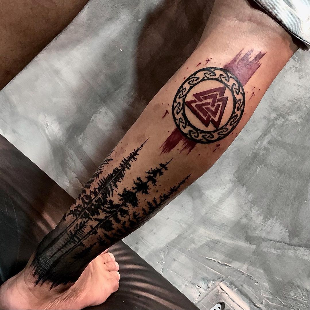 Impresión de tatuaje Leg Valknut