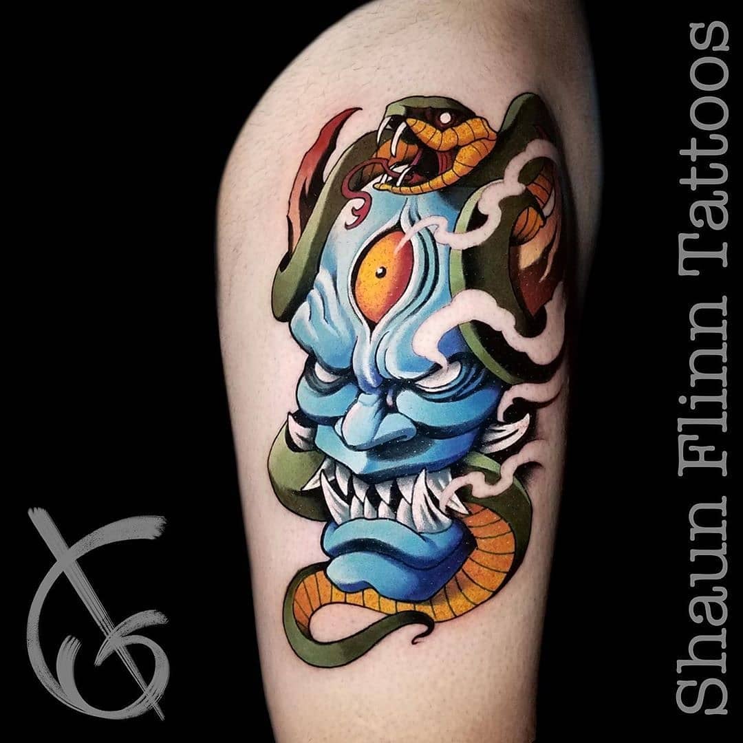 Máscara Oni Tatuaje de Serpiente