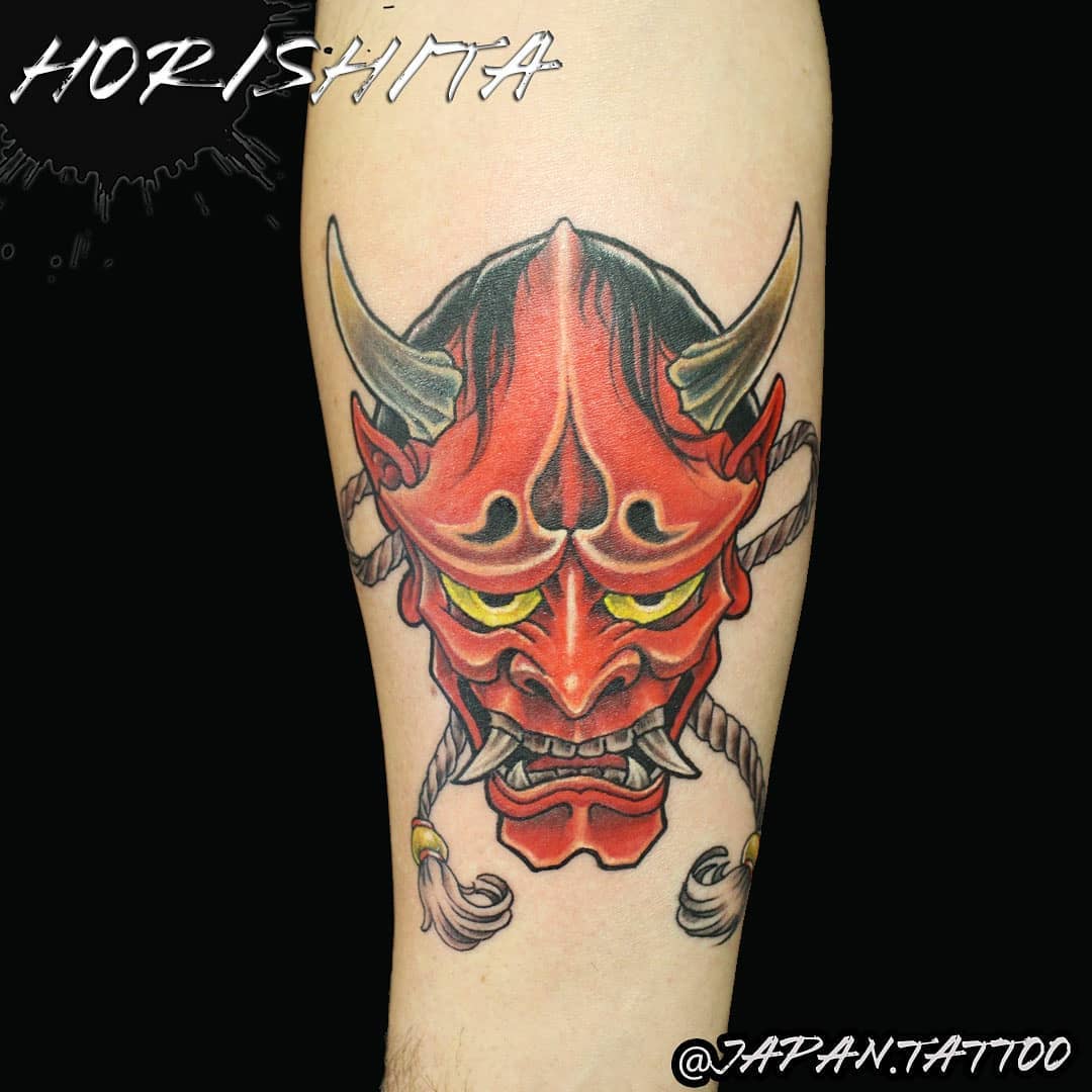 Tatuaje de Máscara Oni de Rostro Rojo