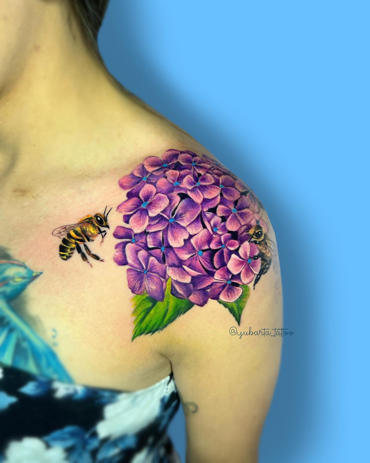 Tatuaje de Hortensia Grande Morada