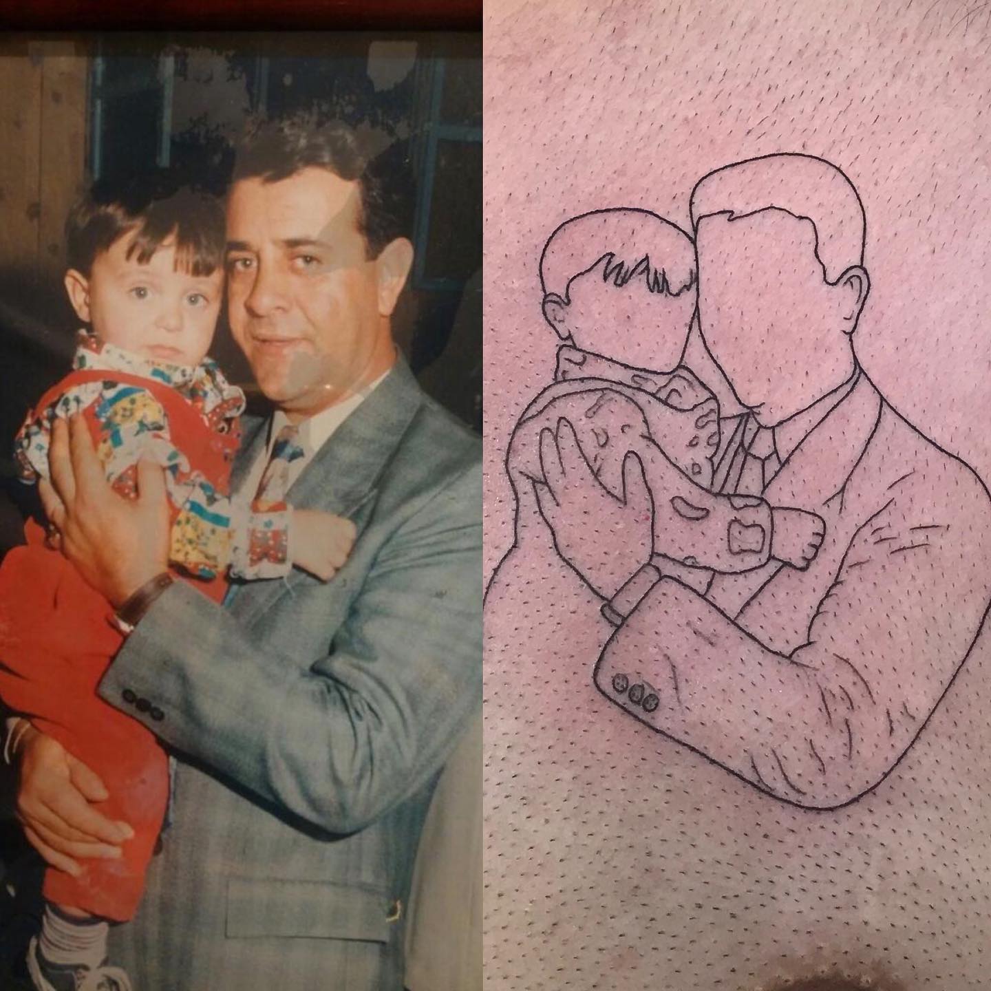 Tatuaje de Arte Lineal Padre e Hijo