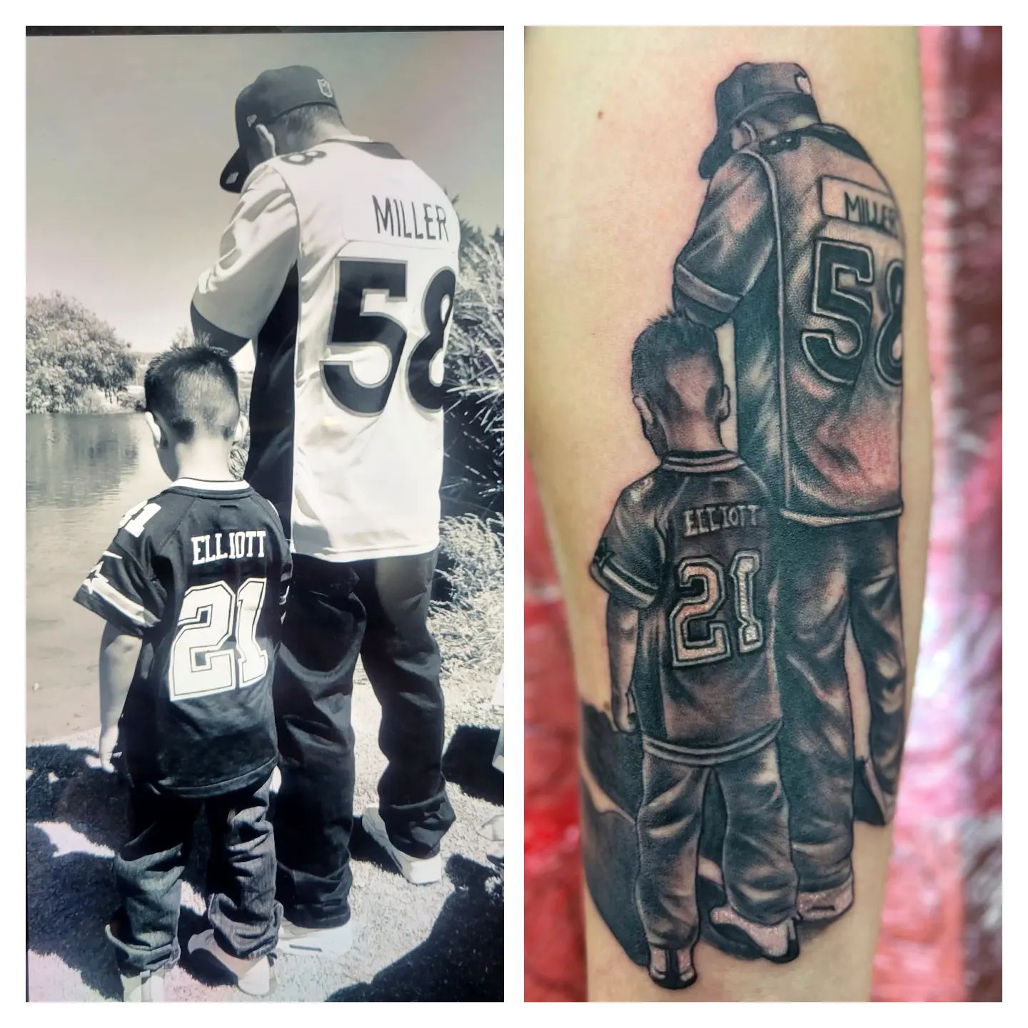Tatuaje de Padre e Hijo con Uniformes Deportivos.