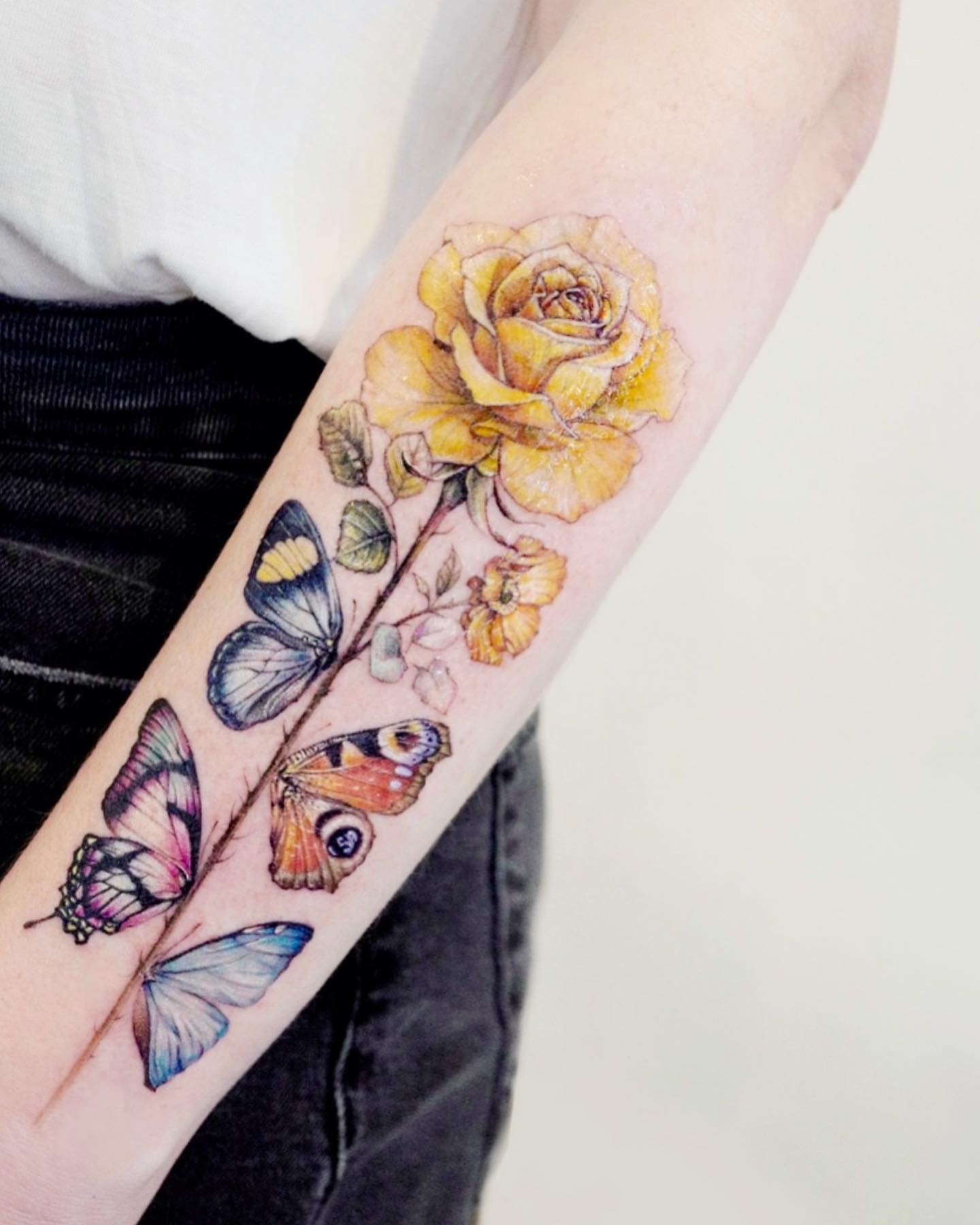 Tatuaje de rosas y mariposas