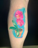 Pierna y Pantorrilla Tatuaje de Orquídea Colorido