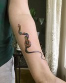 Tatuaje de serpiente cobra morado.